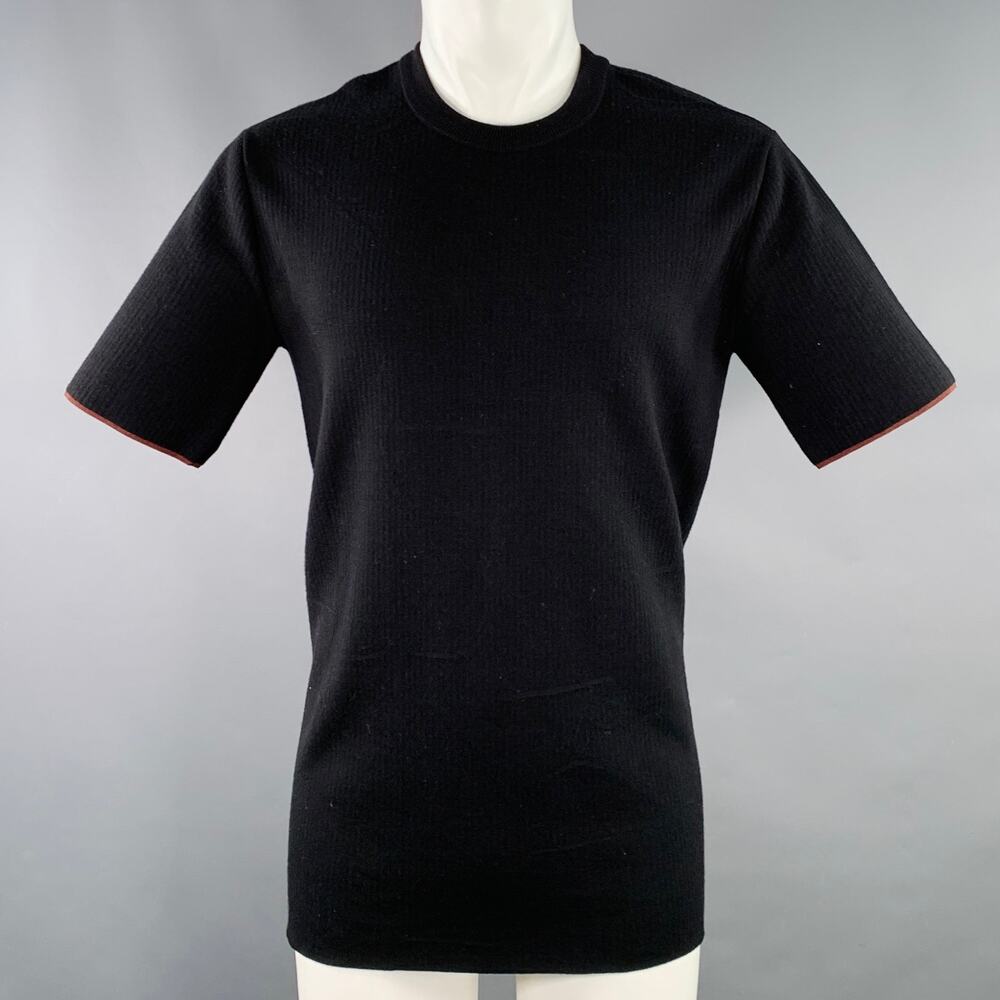 CALVIN KLEIN COLLECTION Size S Black Knit Viscose Virgin Wool T-shirt